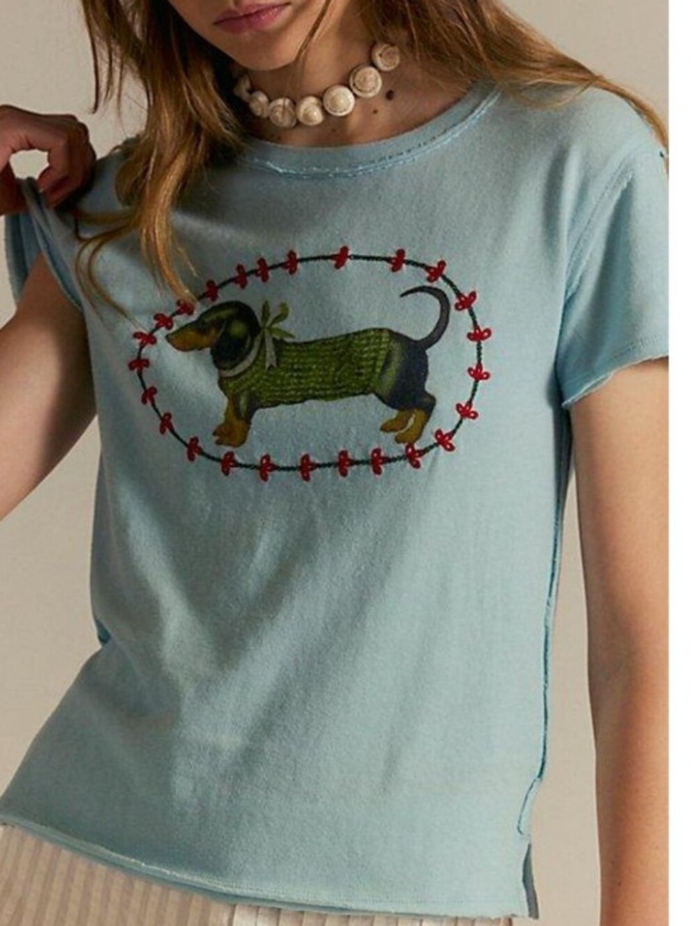 We The Free By Free People Dachshund Baby Blue Tee * Small * Great Condition